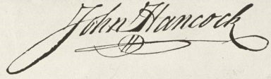 John Hancock's signature as it appears on the engrossed copy of the Declaration of Independence. 