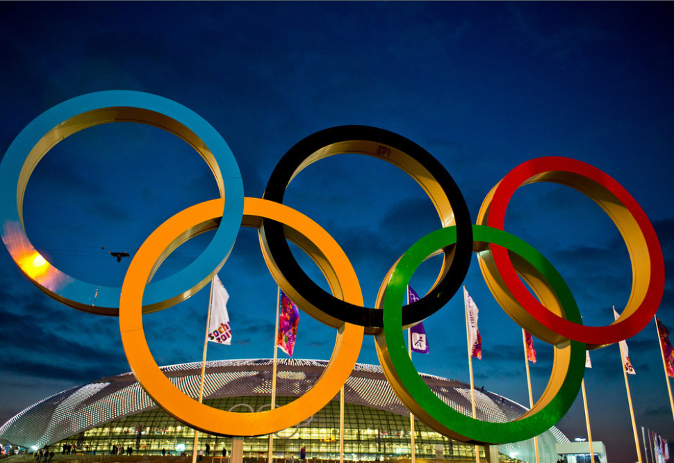 The Olympic rings outside the Bolshoy Ice Dome in Sochi, Russia, during the 2014 Winter Games.