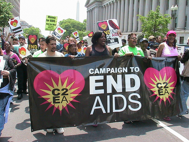 Members of the Campaign to End AIDS march to the White House to demand an end to the global AIDS pandemic. 