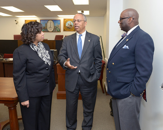 Lt. Governor Boyd Rutherford (center) honors Baltimore politician Frank M. Conaway Sr. in March 2015.