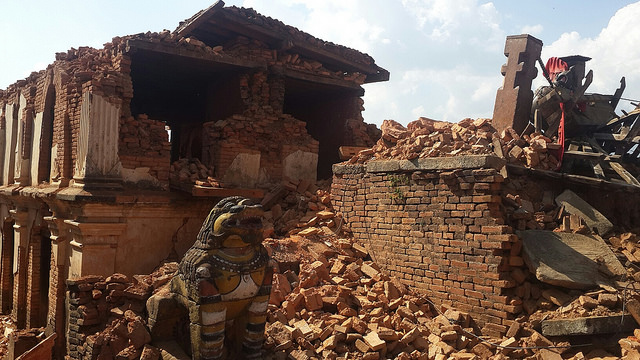 Destroyed buildings and houses in Nuwakot District, Nepal.