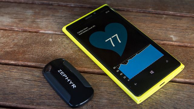 A heart rate monitor on a Windows Phone.