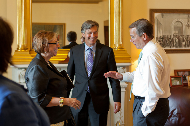 House Speaker John Boehner talks with with Canada's Ambassador to the United States, Gary Doer, and his staff in the U.S. Capitol in 2011.