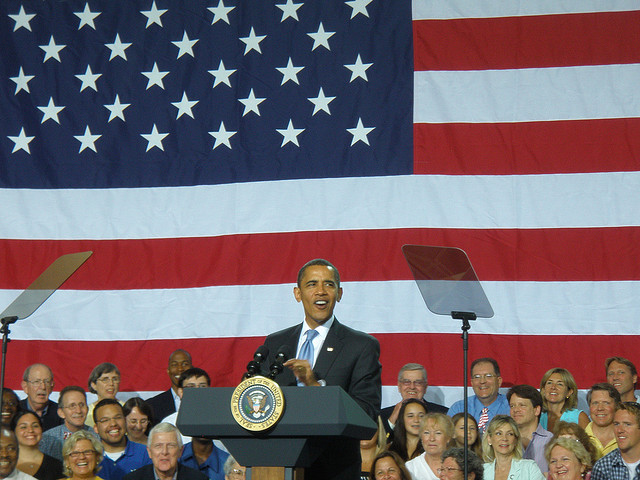 President Barack Obama speaking at a town hall meeting in Portsmouth, N.H. in 2009.