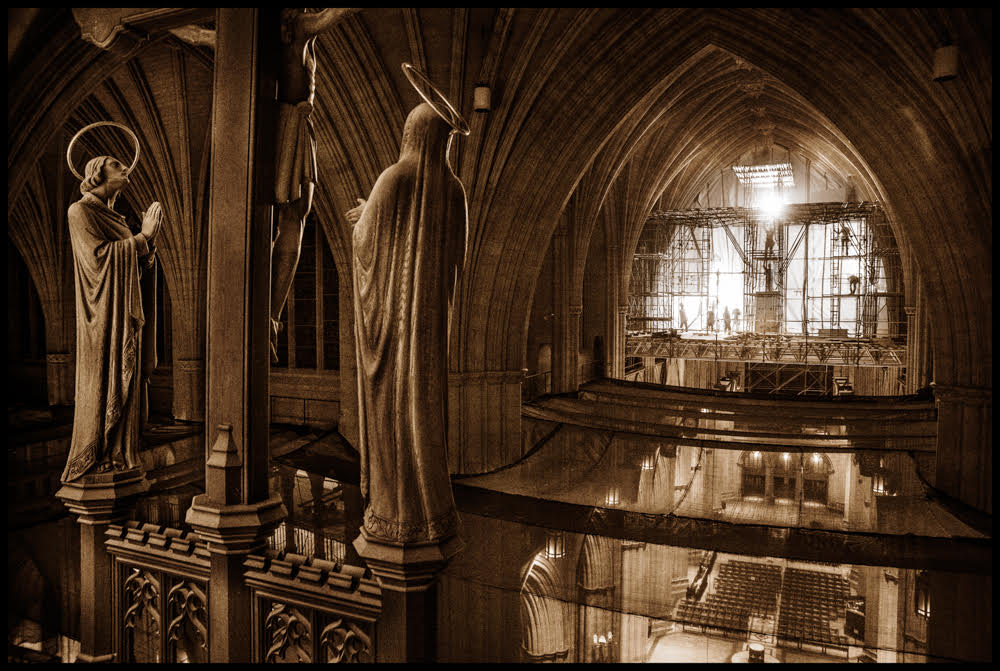 Inside construction at the Washington National Cathedral.