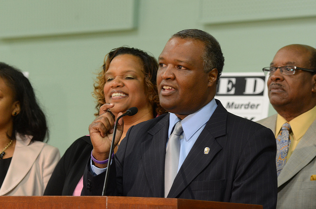 Rushern Baker speaks at a 2011 meeting in Maryland. 