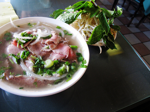 A steaming bowl of pho.