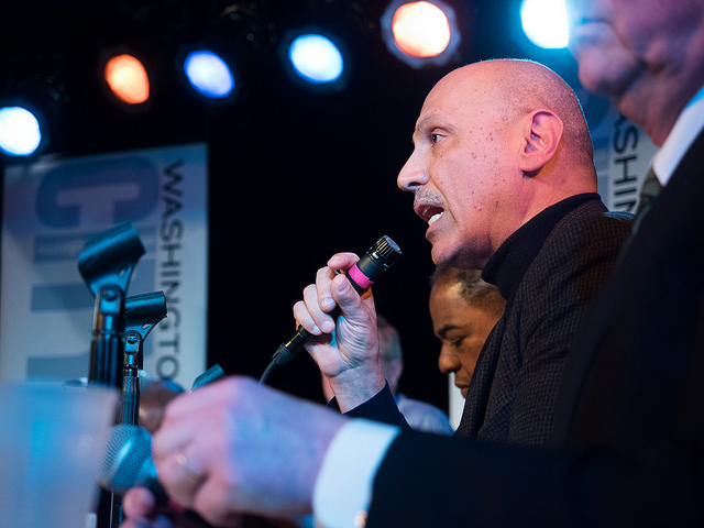 Andy Shallal as a mayoral candidate in 2014 at the  Washington City Paper mayoral forum at Black Cat in Washington, D.C.