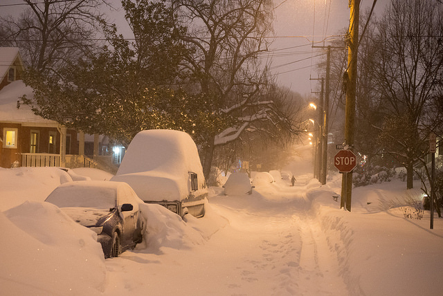 Snowfall in Takoma Park, Md.