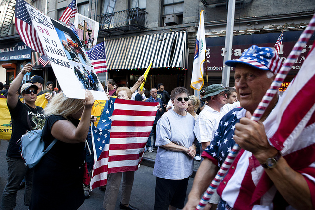 Protestors opposing what became known as the "Ground Zero Mosque" on Sep. 11, 2010