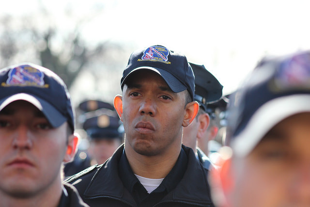 Maryland police officers at a funeral service for one of their own in 2015.