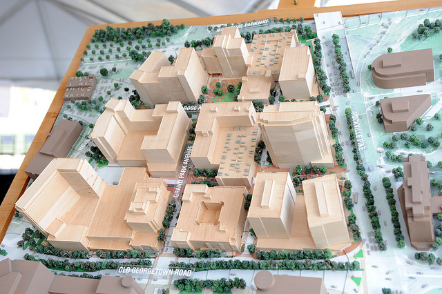 A model from the Pike & Rose groundbreaking in Rockville, Maryland, in 2012.