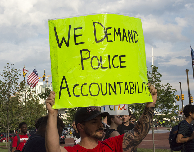 A protester in Baltimore in July, 2016