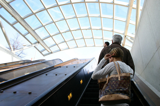 Commuters exit from the Eastern Market Metro station.