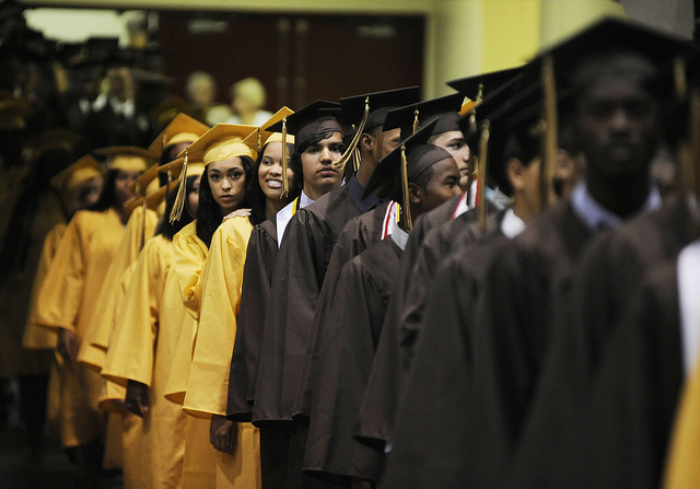 Meade High School seniors line up for the school's 2012 graduation ceremony.