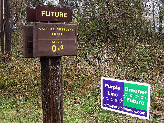 A trail marker on Talbot Ave. along the Capital Crescent Trail.