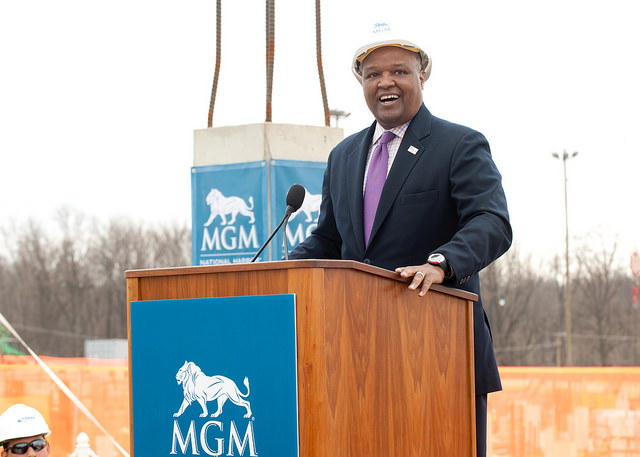 Prince George's County Executive Rushern Baker at the MGM National Harbor construction site in 2015.