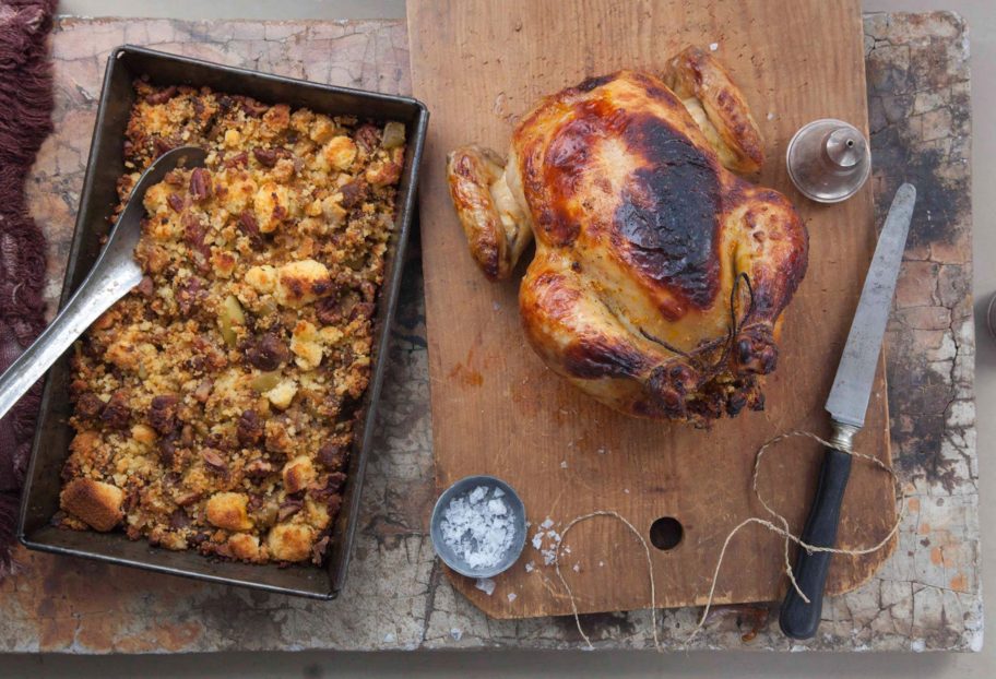 Pati Jinich's Thanksgiving turkey and chorizo, apple and corn bread stuffing.