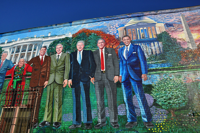 A mural of U.S. presidents outside Mama Ayesha's, a longtime Middle Eastern restaurant in Adams Morgan.