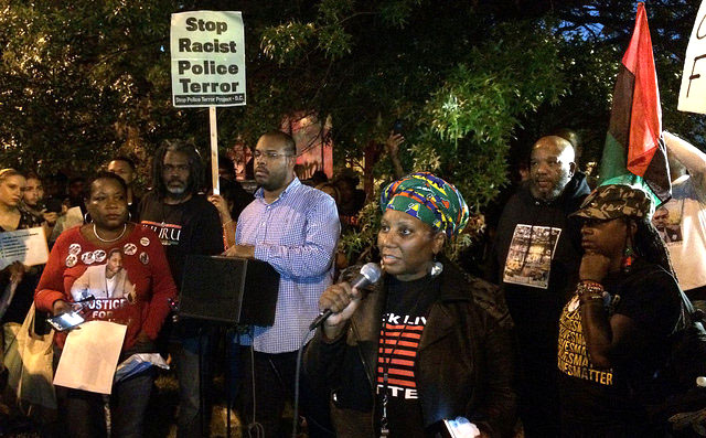 A protest against the police shooting of Terrence Sterling in October 2016.