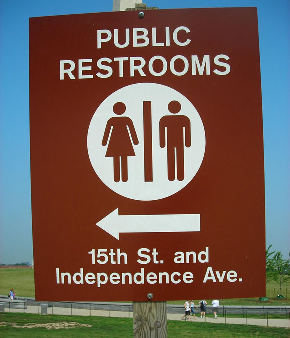 A sign designating public restrooms on the National Mall.