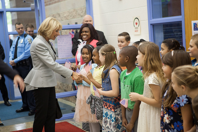 U.S. Education Betsy DeVos, a voucher advocate, visiting a school in Virginia