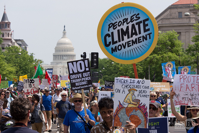 Climate activists at the D.C. Climate March in 2017.