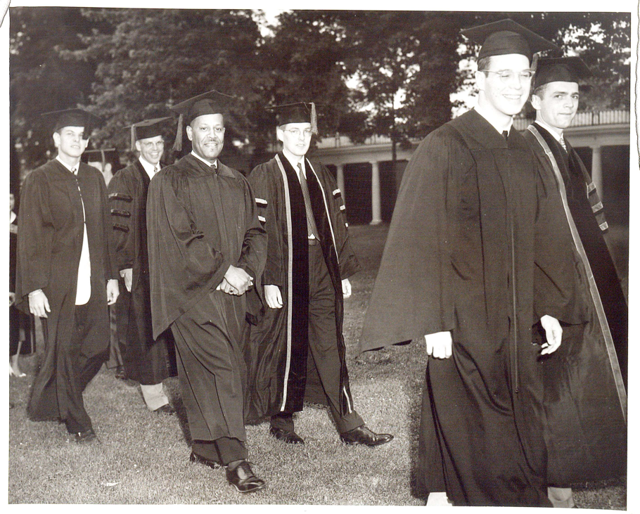 Walter Nathaniel Ridley (third from left)  graduating in 1953. He was the first black student to receive a doctoral degree from the University of Virginia.