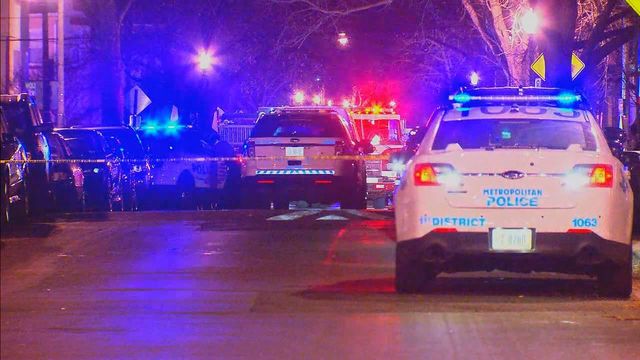 D.C. Police officers respond to a shooting in 2017.