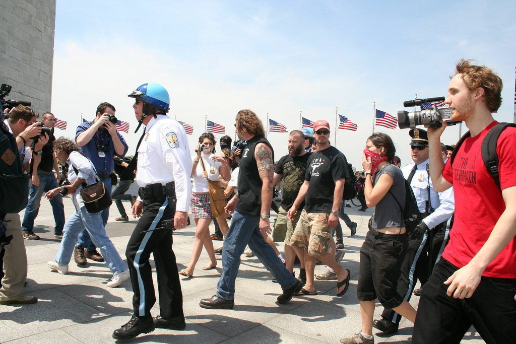 A clash of protesters at the Washington Monument.