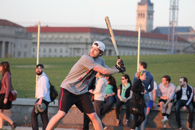 Softball players at the Washington Monument