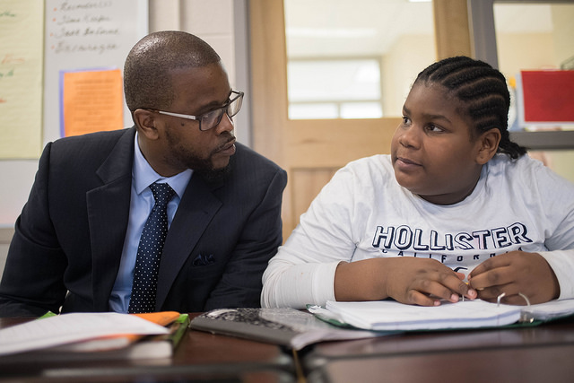 Schools Chancellor Antwan Wilson at Sousa Jr. High School in 2017.