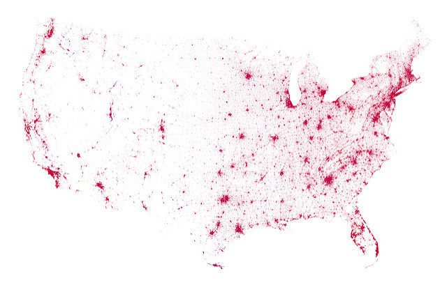 Each dot represents 500 people. Adults are red; children, blue. Younger children are thought to be chronically undercounted. 