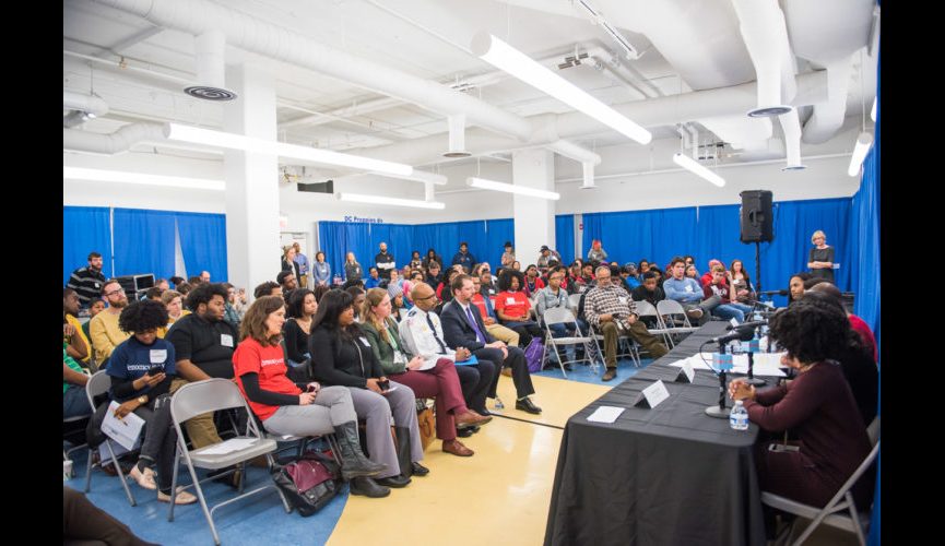 WASHINGTON, DC &#8211; MARCH 20, 2018: WAMU&#8217;s DC Prep Student Town Hall hosted by Kojo Nnamdi of &#8220;The Kojo Nnamdi Show&#8221; at DC Prep Benning Elementary Campus in Washington, DC. (Photo by Richie Downs)