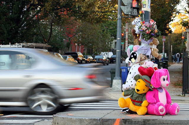 A memorial for a victim of reckless driving in Washington, D.C.