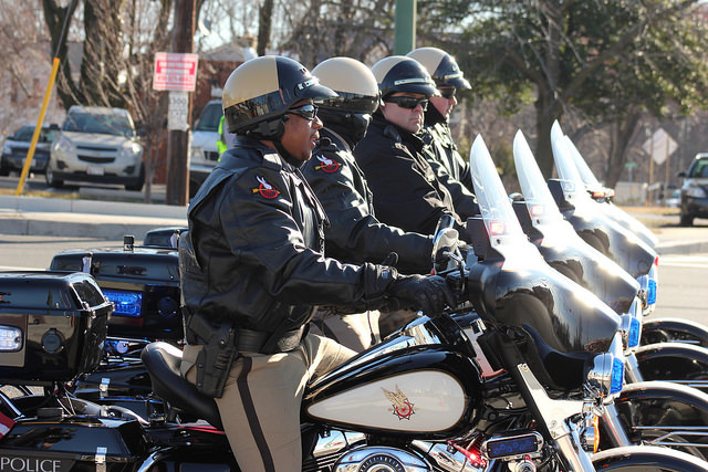 Prince George's County police at the funeral procession for fellow officer Brennan Rabain in 2015. 