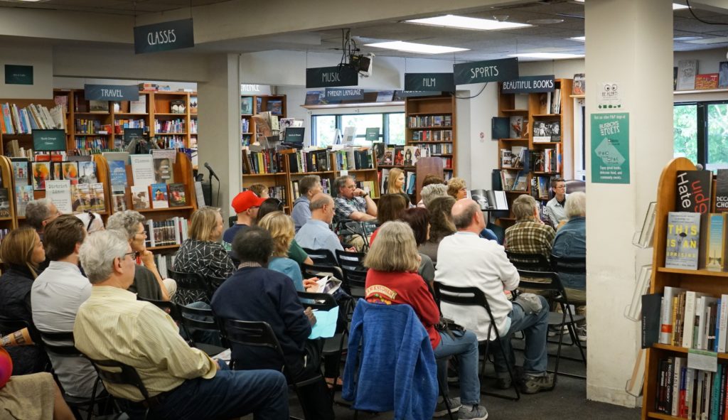 The audience of an author conversation at Politics & Prose.