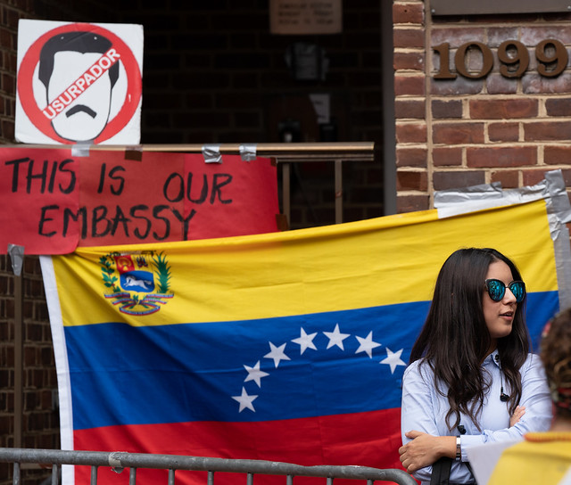 Venezualan demonstrators protesting the occupation of Code Pink inside the Venezualan Embassy, Washington D.C. 5/10/19