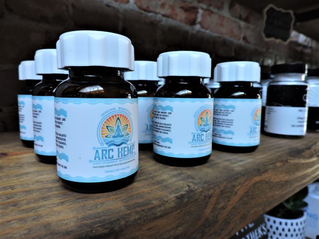 <i>CBD products on display at District Hemp Botanicals in Washington, D.C. Photo by Maura Currie/WAMU</i>