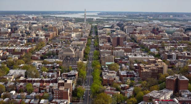 An aerial view over Meridian Hill Park, Washington, D.C.