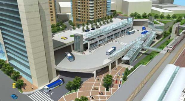 Artist's rendering of the Northwest side of the Paul S. Sarbanes Silver Spring Transit Center.
