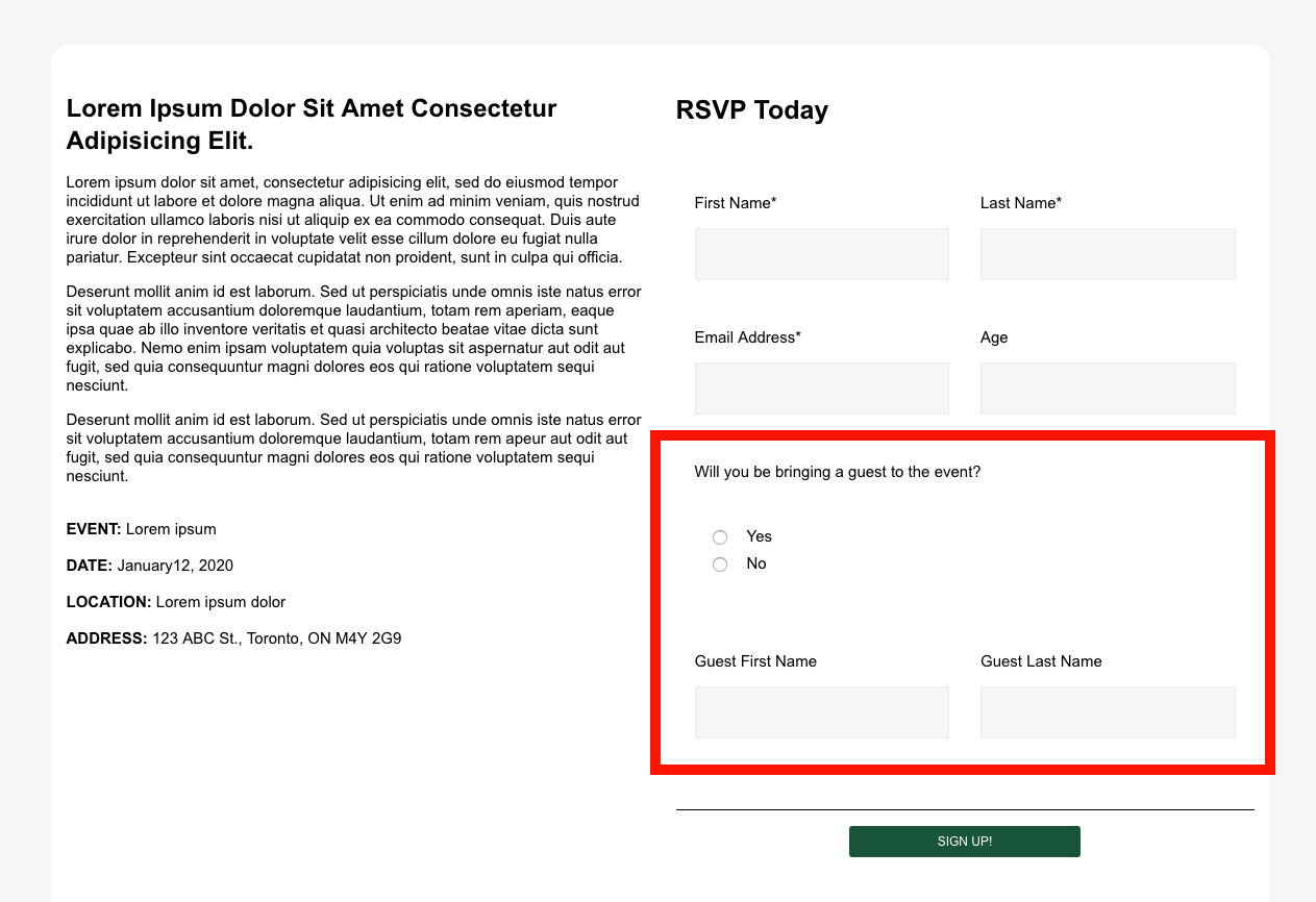 Adding guest on registration site