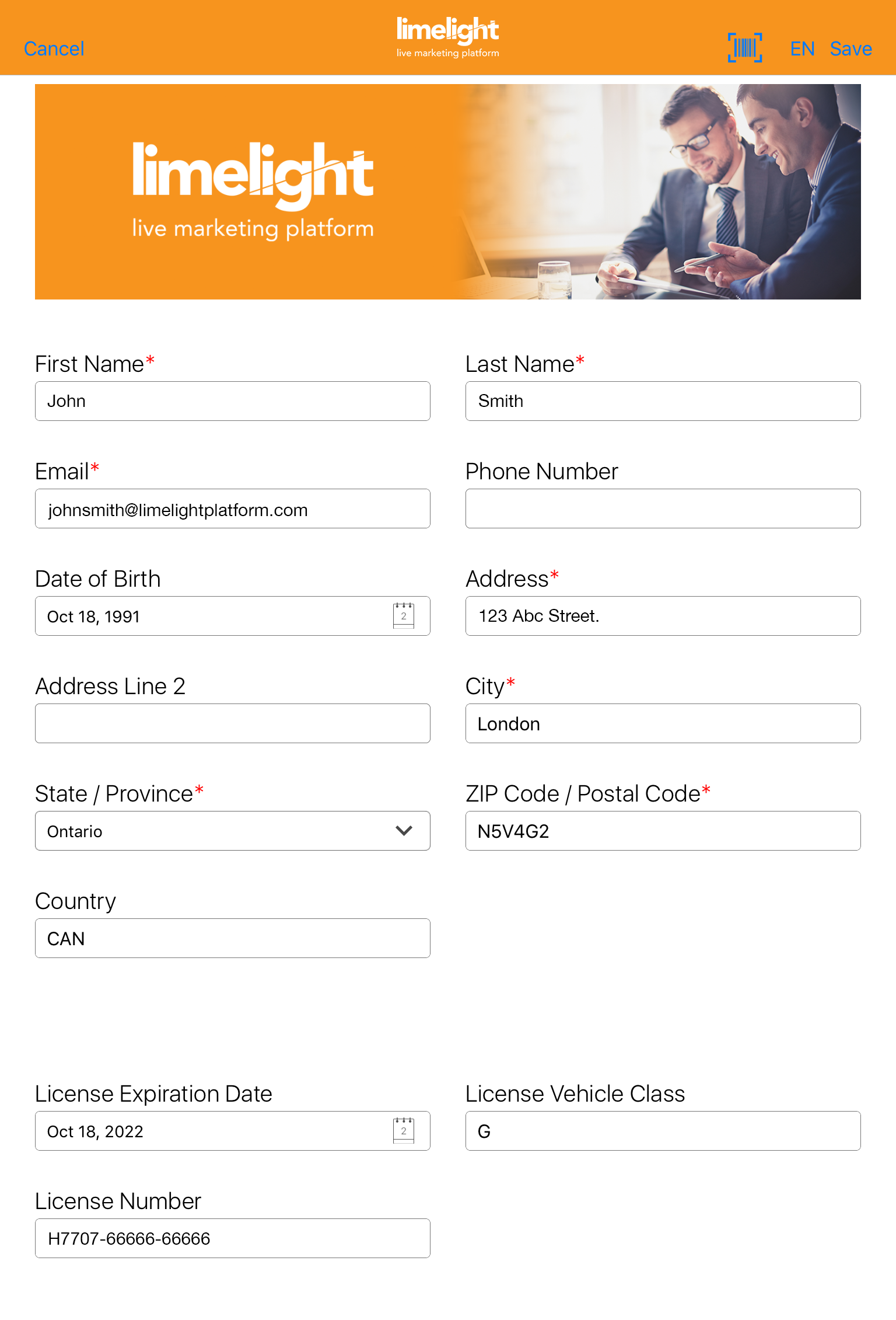 Auto-Populated Form