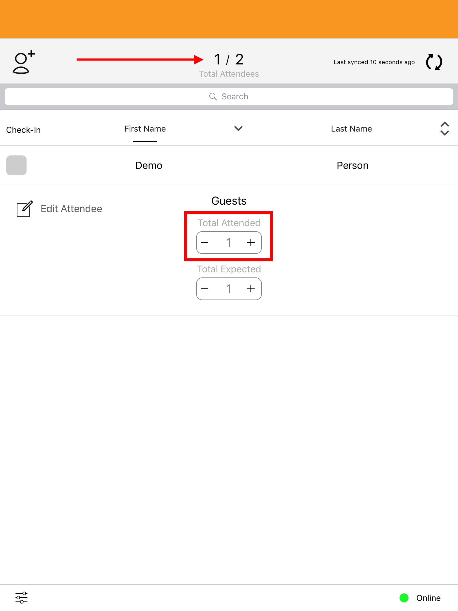 Attendee Counter Increase - Check-In Guest