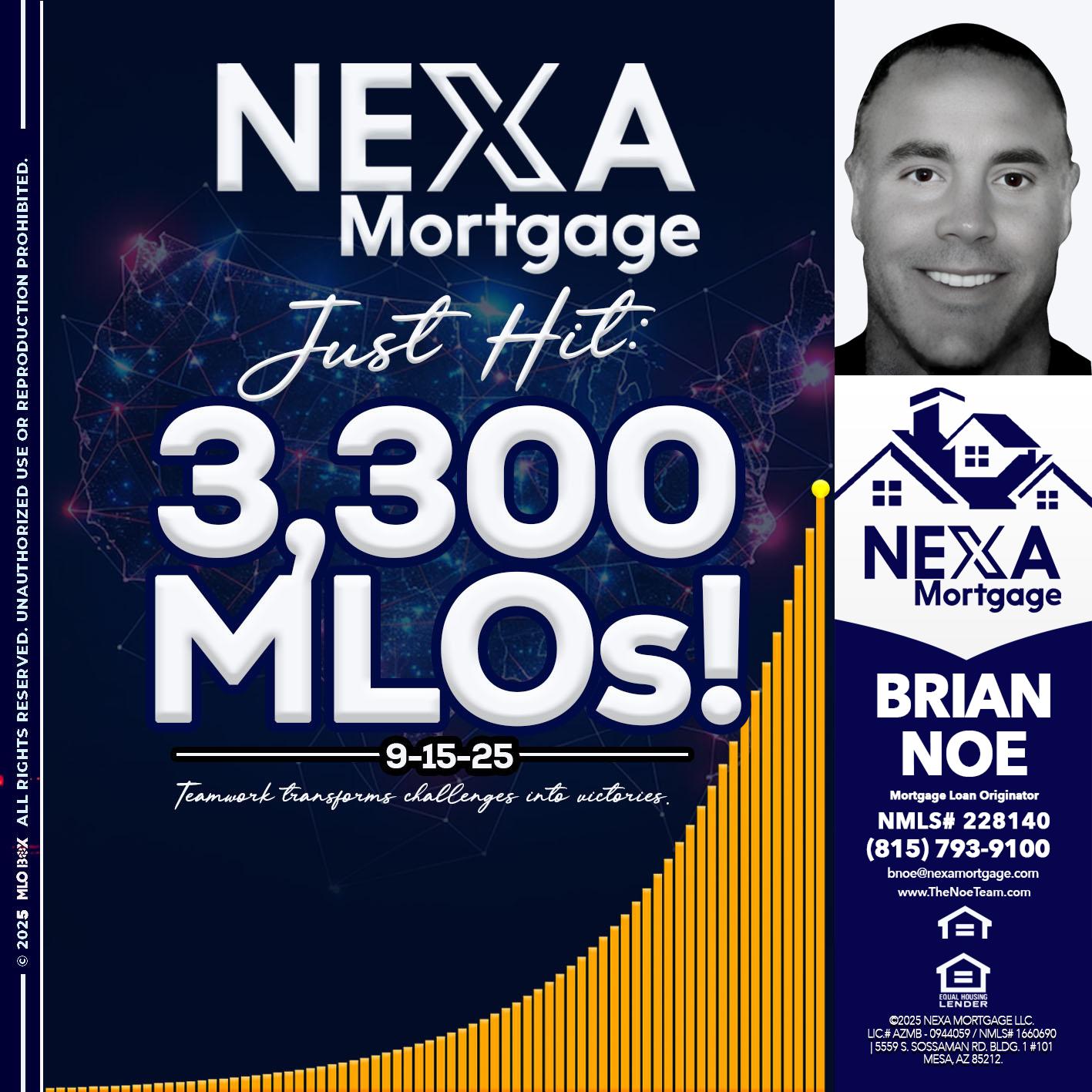 NEXA JUST HIT 3300 MLOS - Brian Noe -Mortgage Loan Originator