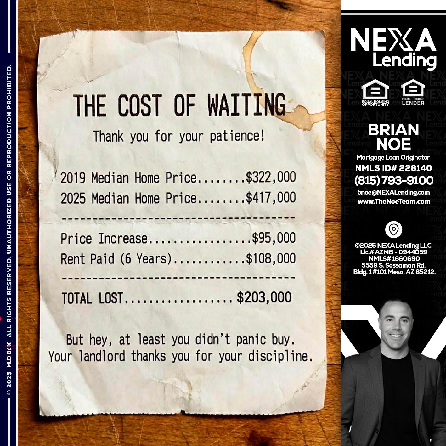 THE COST OF WAITING - Brian Noe -Mortgage Loan Originator