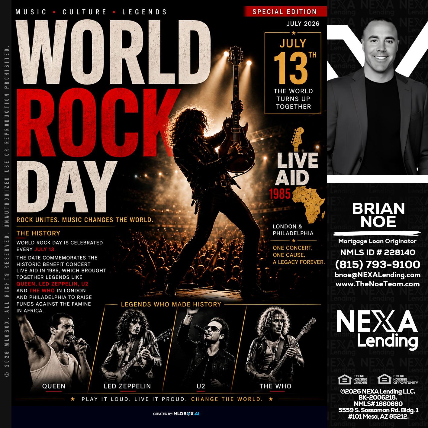 WORLD ROCK MUSIC DAY - Brian Noe -Mortgage Loan Originator