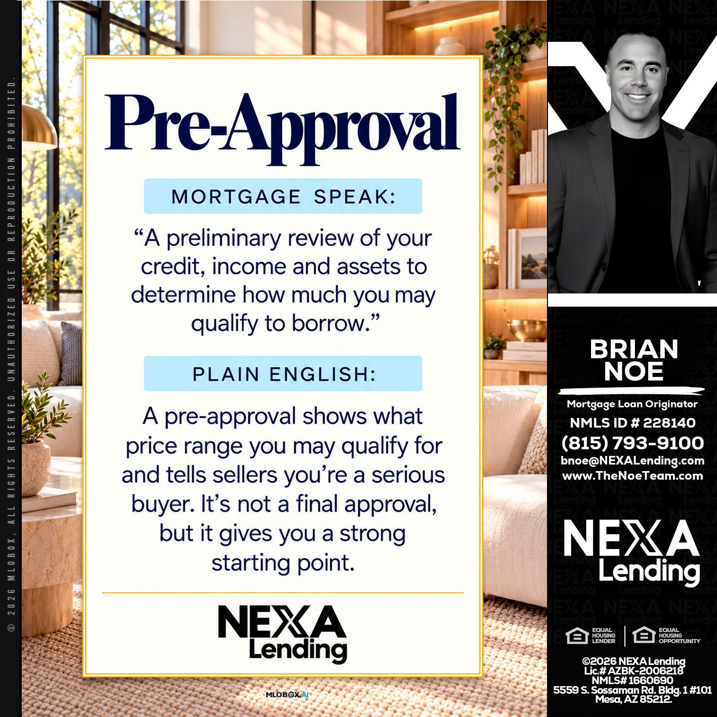 PREAPROVAL - Brian Noe -Mortgage Loan Originator