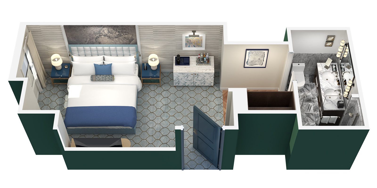 a floor plan of a hotel room