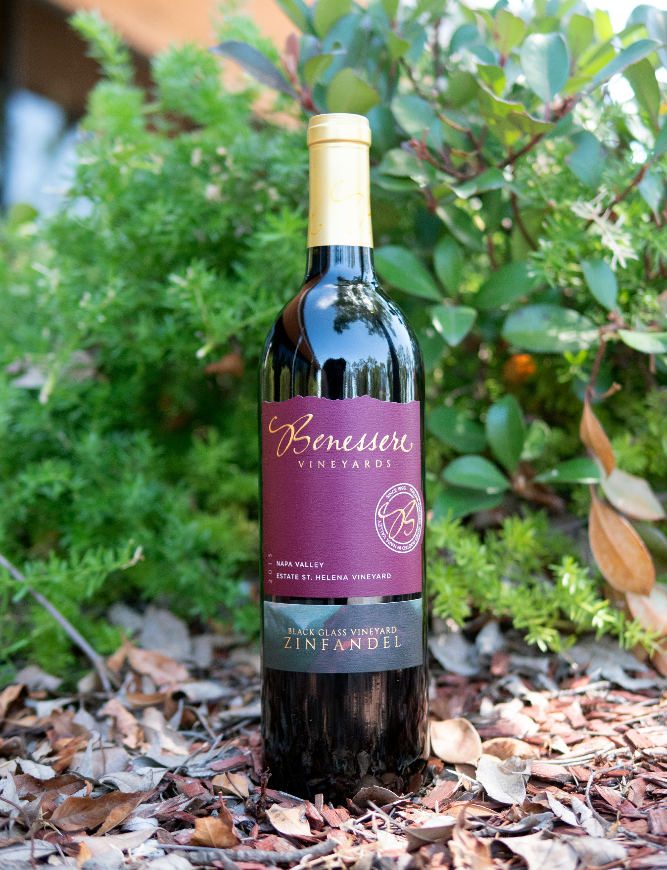 Benessere Vineyards 2015 Black Glass Vineyard Estate St. Helena Napa Valley Zinfandel 750ml Wine Bottle